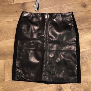 Talbots Black Leather Front Skirt Size 12P NWT